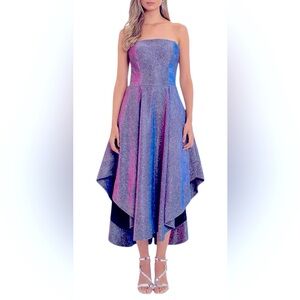 Betsy & Adam
Galaxy Glitter Strapless Midi 10 Retail $330 Formal Homecoming